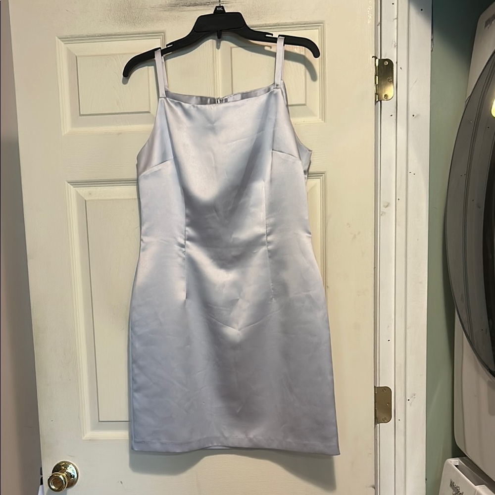 CDC Caren Desiree Company Evening Silver Satin Square Neck Dress Size 10